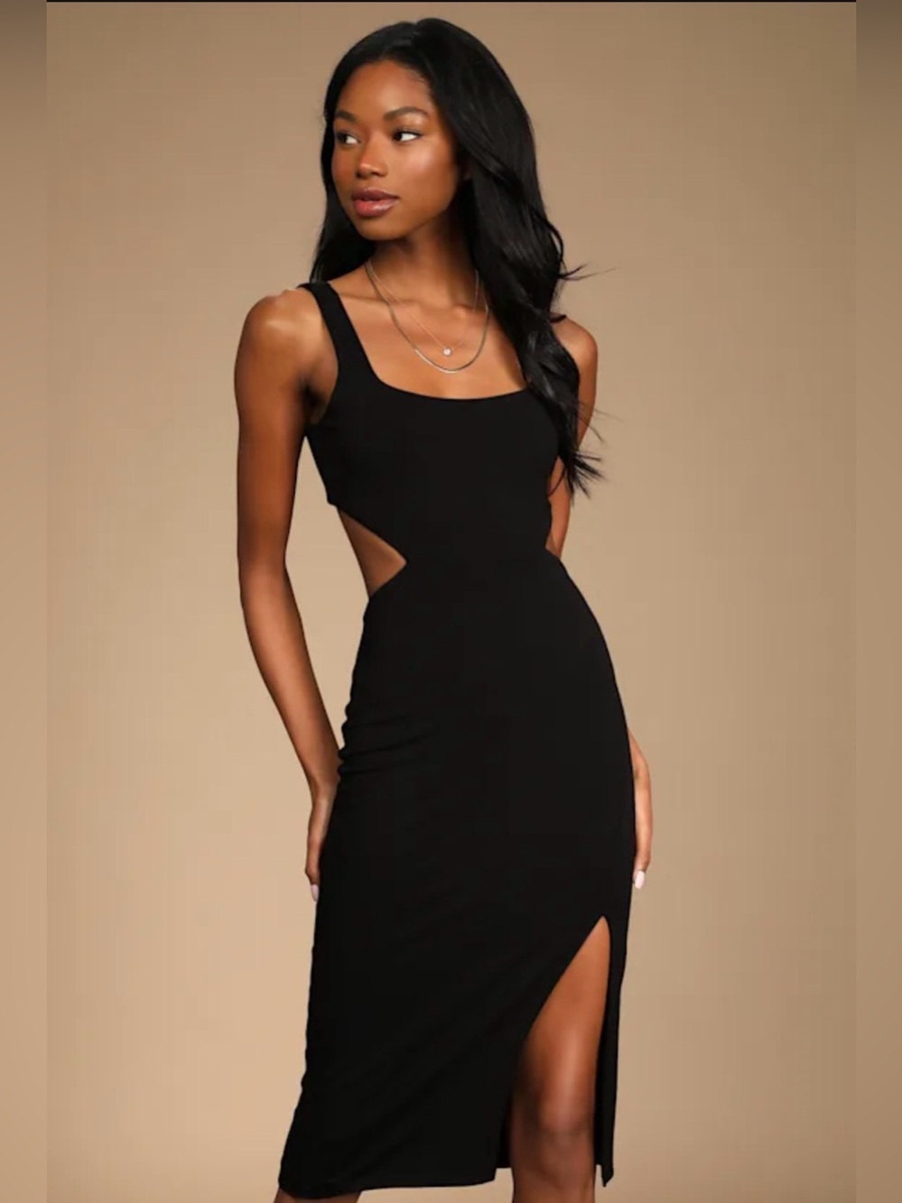 Lulus How I Feel Black Cutout Bodycon Midi Dress XS